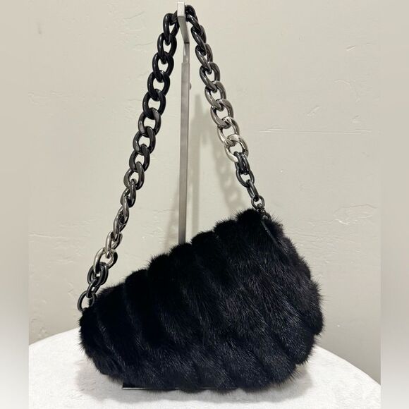 Asymmetric Real Mink Fur Handmade Saddle Bag/Shoulder Bag/Crossbody - Picture 5 of 15